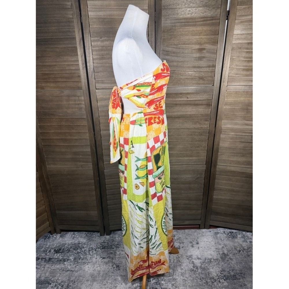 Paper Heart Sardine Print Strapless Maxi Dress XS Linen Blend TPH24034D Multi - Picture 7 of 10